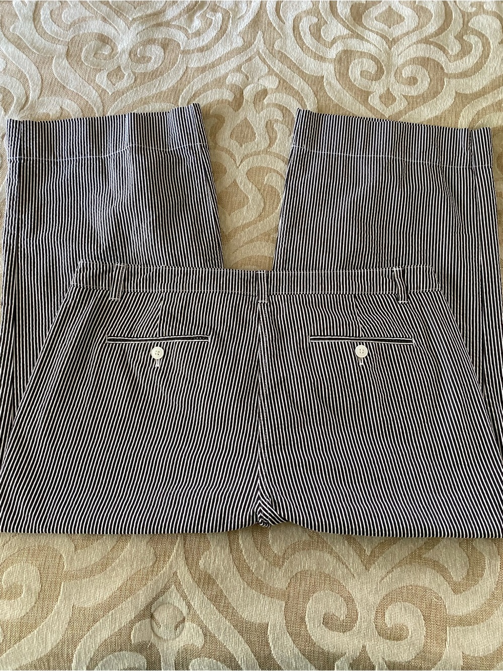 Talbots The Deck Pant Size 12 Navy White Striped Wide Leg Crop Cotton - Picture 10 of 13